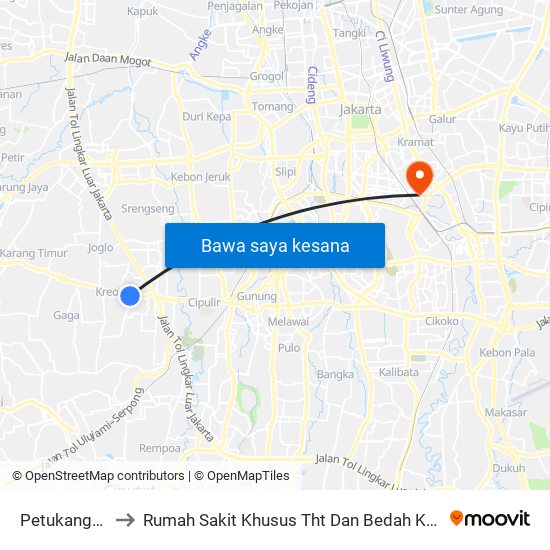 Petukangan Utara to Rumah Sakit Khusus Tht Dan Bedah Kepala Leher Proklamasi map