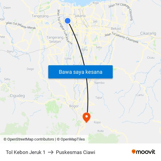 Tol Kebon Jeruk 1 to Puskesmas Ciawi map