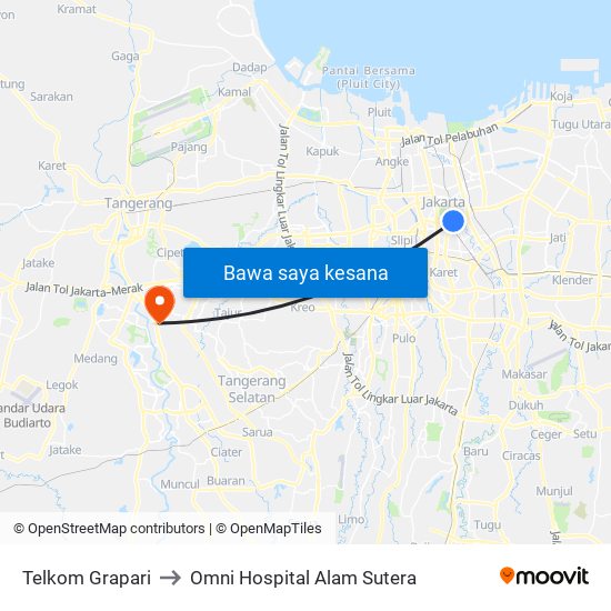 Telkom Grapari to Omni Hospital Alam Sutera map