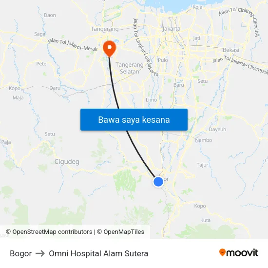 Bogor to Omni Hospital Alam Sutera map