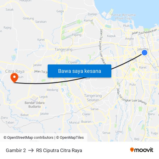 Gambir 2 to RS Ciputra Citra Raya map