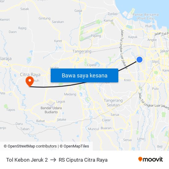 Tol Kebon Jeruk 2 to RS Ciputra Citra Raya map