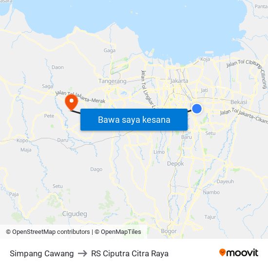 Simpang Cawang to RS Ciputra Citra Raya map