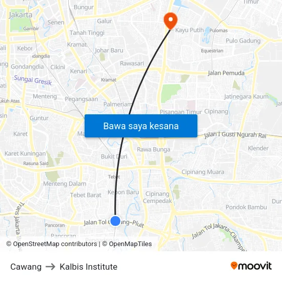 Cawang to Kalbis Institute map
