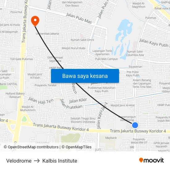 Velodrome to Kalbis Institute map