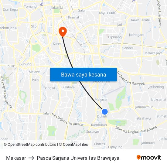 Makasar to Pasca Sarjana Universitas Brawijaya map