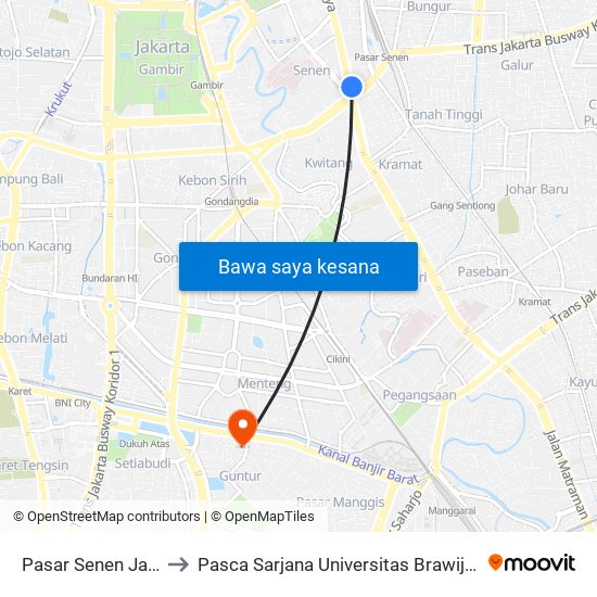 Pasar Senen Jaya to Pasca Sarjana Universitas Brawijaya map