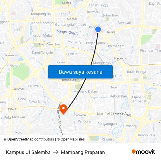 Kampus UI Salemba to Mampang Prapatan map