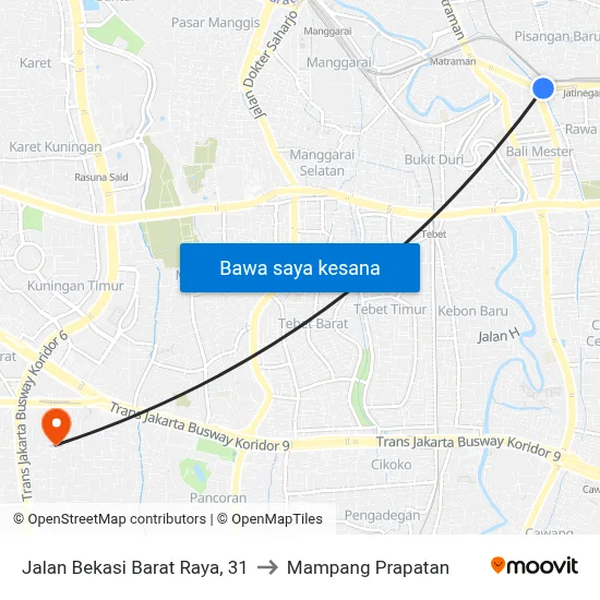 Jalan Bekasi Barat Raya, 31 to Mampang Prapatan map