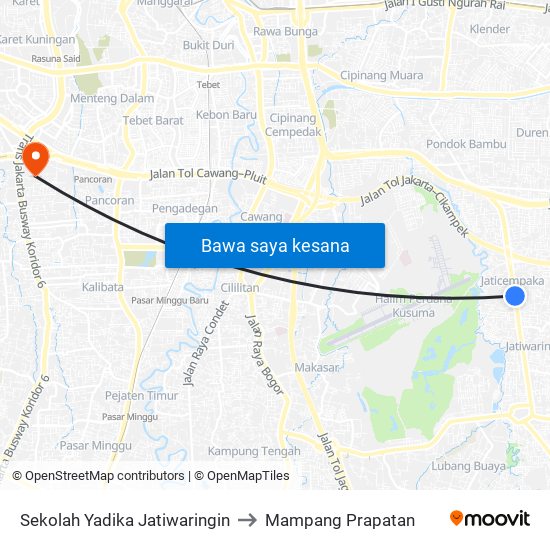 Sekolah Yadika Jatiwaringin to Mampang Prapatan map
