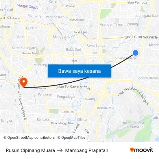 Rusun Cipinang Muara to Mampang Prapatan map