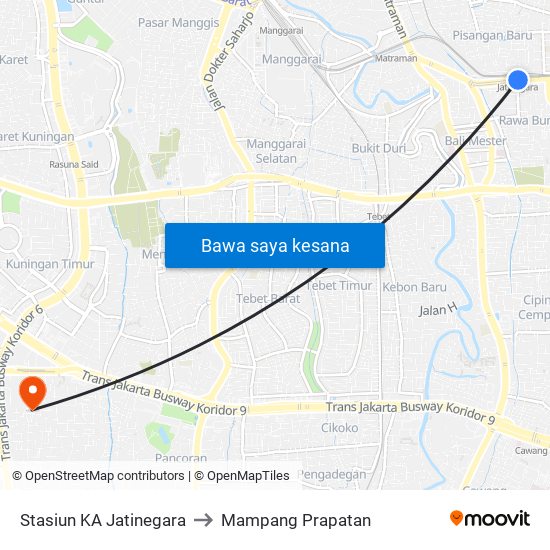 Stasiun KA Jatinegara to Mampang Prapatan map