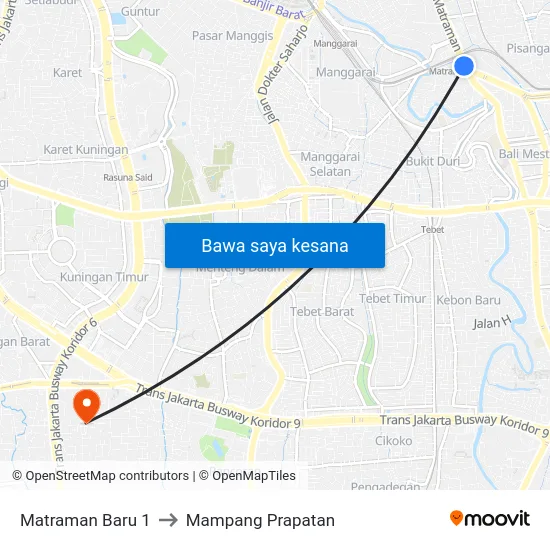 Matraman Baru 1 to Mampang Prapatan map