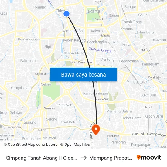 Simpang Tanah Abang II Cideng to Mampang Prapatan map