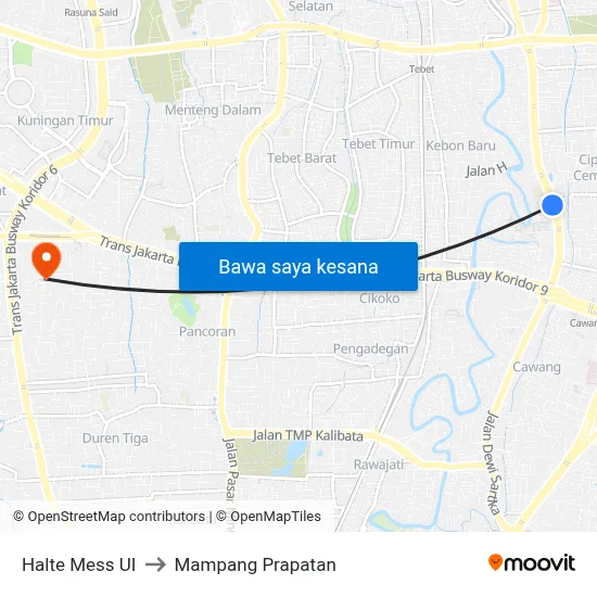 Halte Mess UI to Mampang Prapatan map