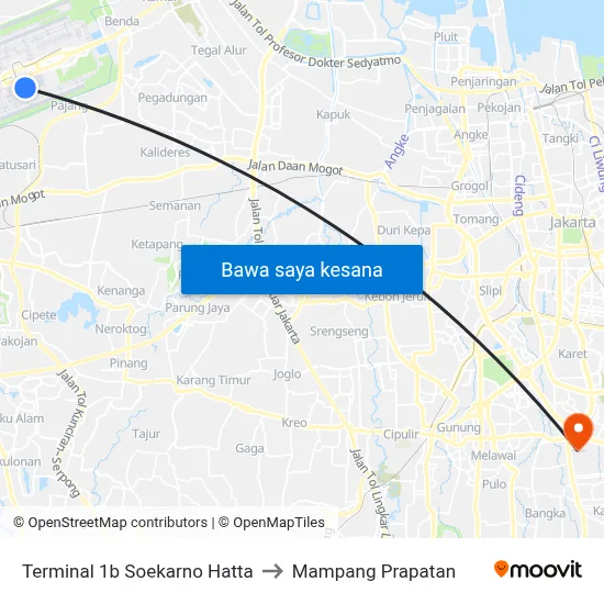 Terminal 1b Soekarno Hatta to Mampang Prapatan map