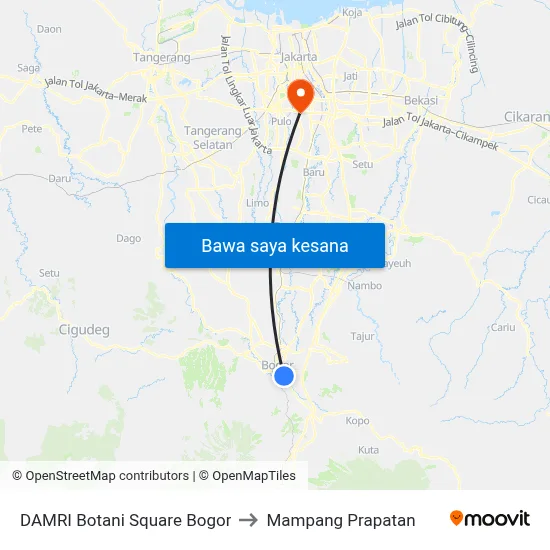 DAMRI Botani Square Bogor to Mampang Prapatan map
