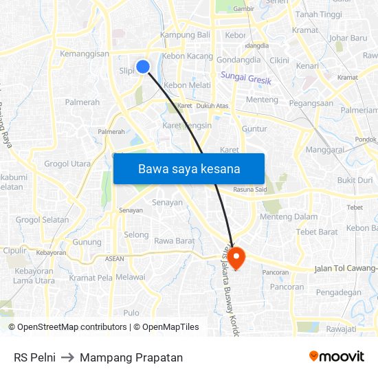 RS Pelni to Mampang Prapatan map