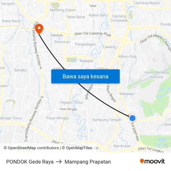 PONDOK Gede Raya to Mampang Prapatan map