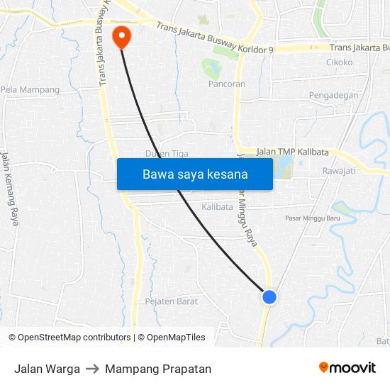 Jalan Warga to Mampang Prapatan map