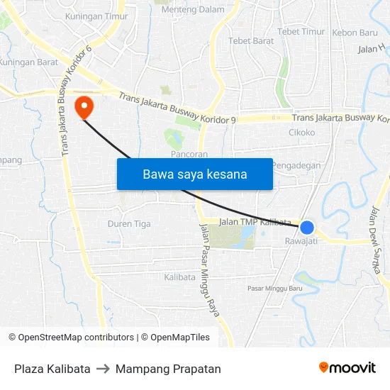Plaza Kalibata to Mampang Prapatan map