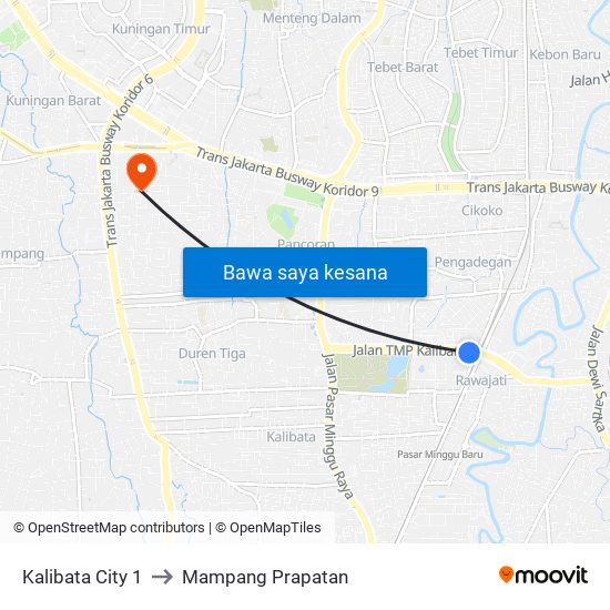 Kalibata City 1 to Mampang Prapatan map