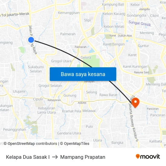 Kelapa Dua Sasak I to Mampang Prapatan map