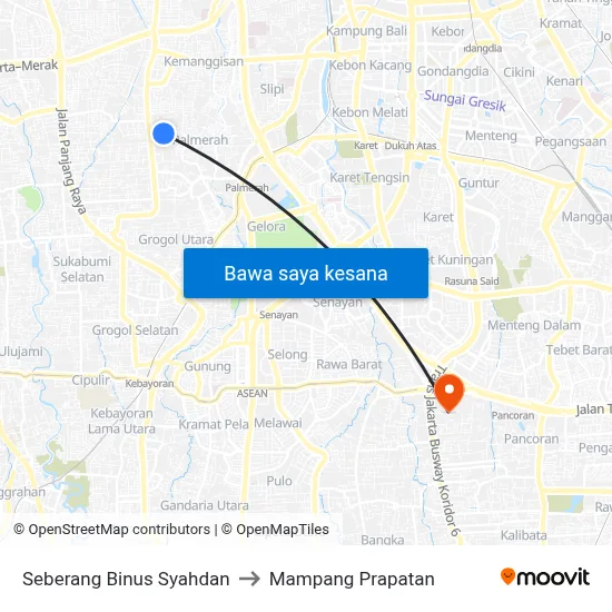 Seberang Binus Syahdan to Mampang Prapatan map