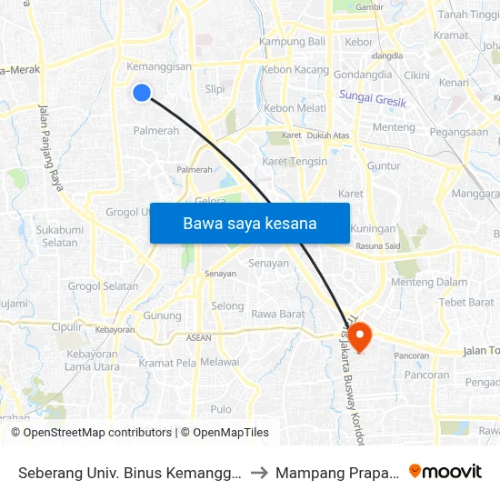 Seberang Univ. Binus Kemanggisan to Mampang Prapatan map