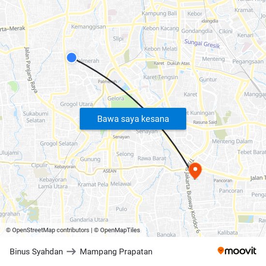 Binus Syahdan to Mampang Prapatan map
