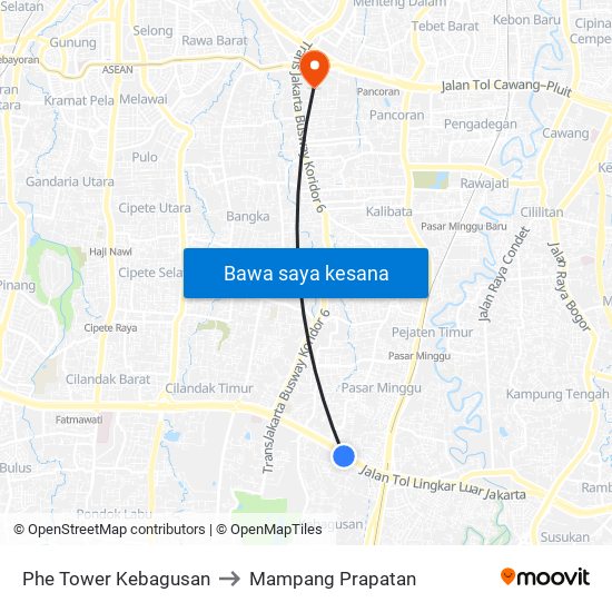 Phe Tower Kebagusan to Mampang Prapatan map