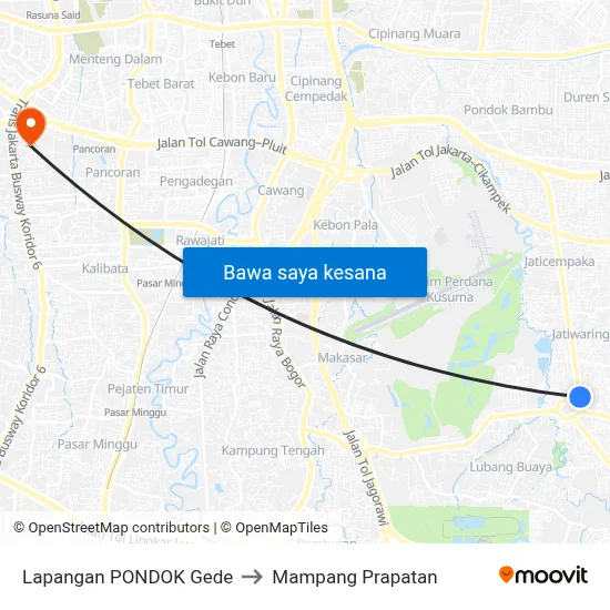 Lapangan PONDOK Gede to Mampang Prapatan map
