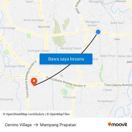 Cervino Village to Mampang Prapatan map