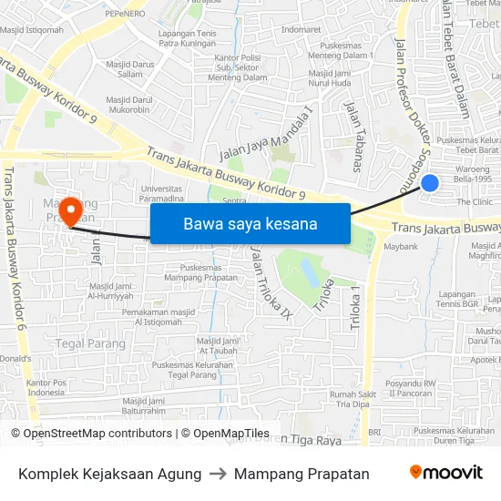 Komplek Kejaksaan Agung to Mampang Prapatan map