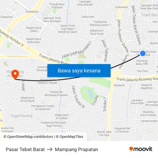 Pasar Tebet Barat to Mampang Prapatan map