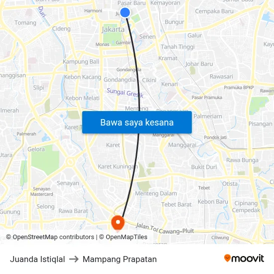 Juanda Istiqlal to Mampang Prapatan map