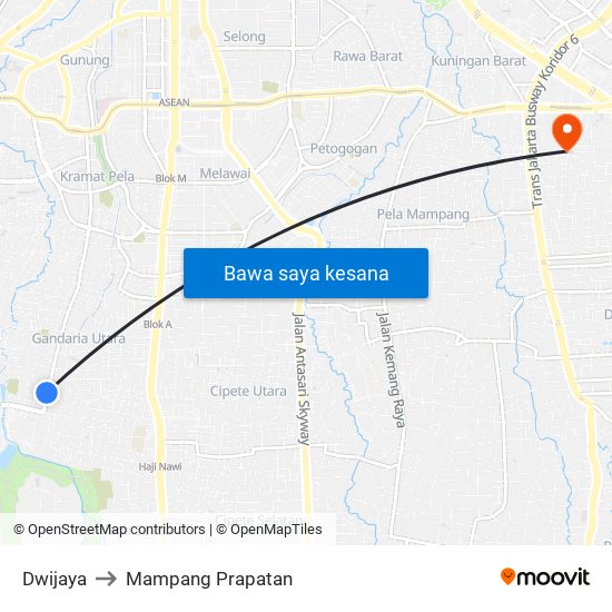 Dwijaya to Mampang Prapatan map