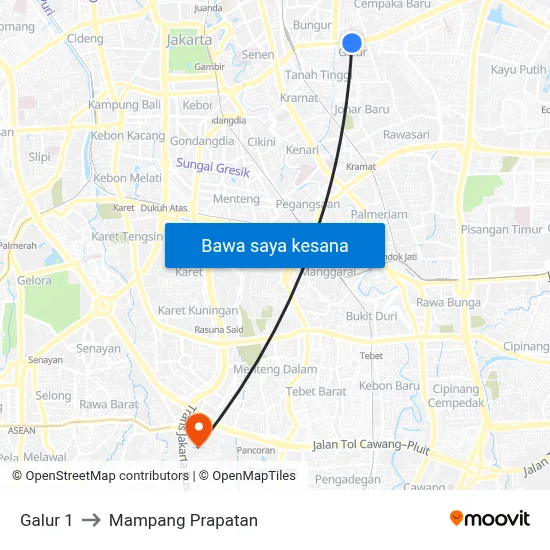 Galur 1 to Mampang Prapatan map