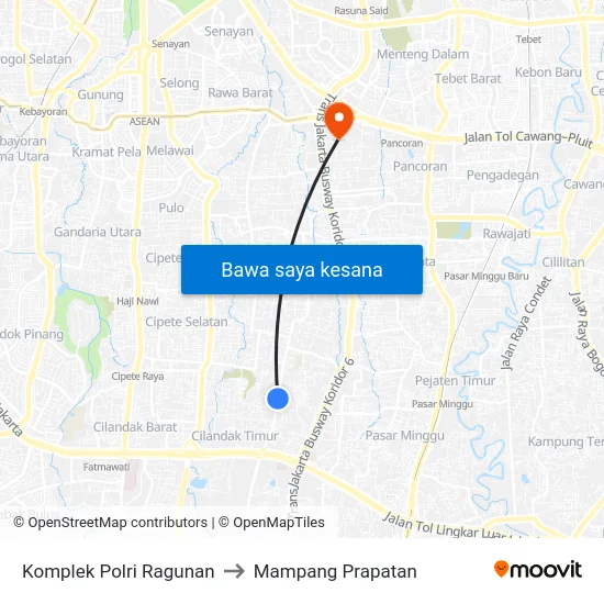 Komplek Polri Ragunan to Mampang Prapatan map