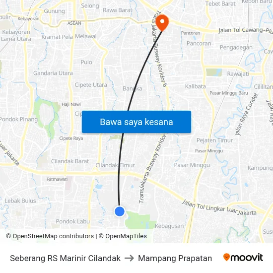 Seberang RS Marinir Cilandak to Mampang Prapatan map