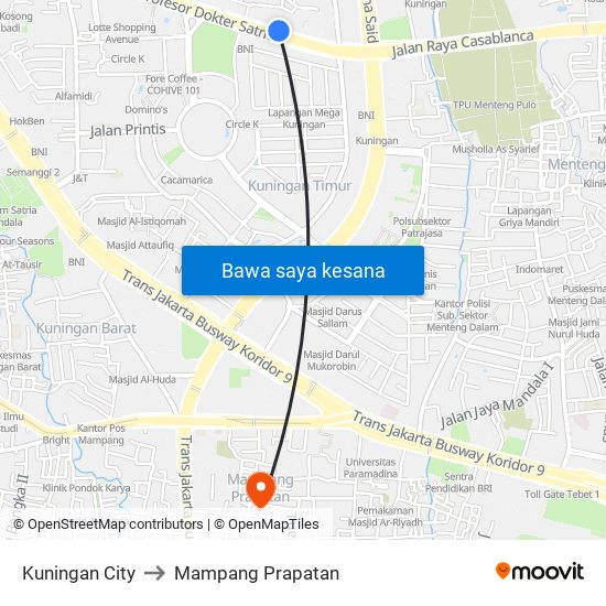 Kuningan City to Mampang Prapatan map