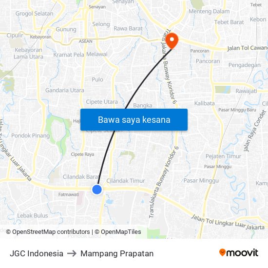 JGC Indonesia to Mampang Prapatan map