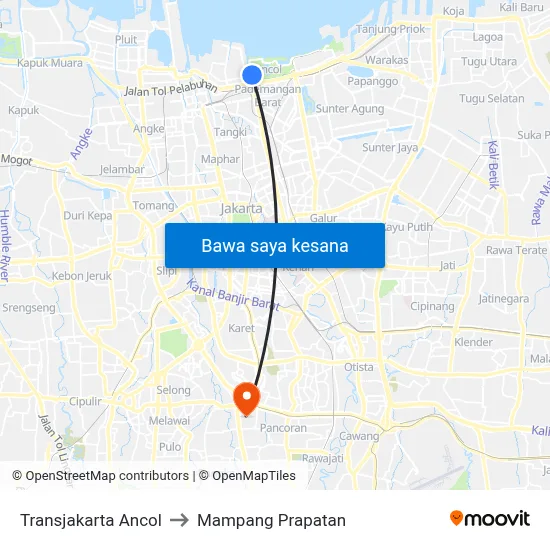 Transjakarta Ancol to Mampang Prapatan map
