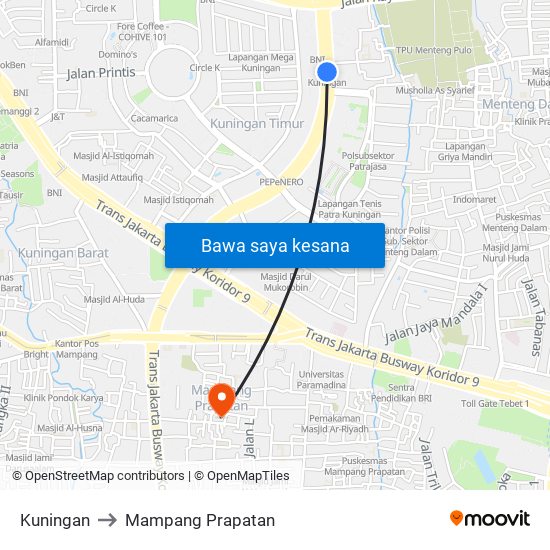Kuningan to Mampang Prapatan map