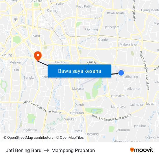 Jati Bening Baru to Mampang Prapatan map