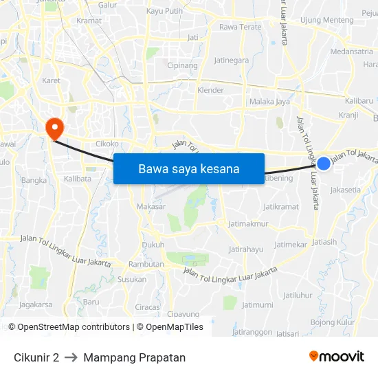 Cikunir 2 to Mampang Prapatan map