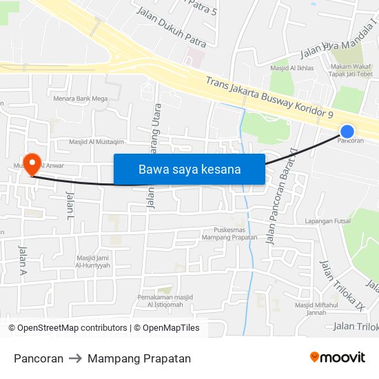 Pancoran to Mampang Prapatan map