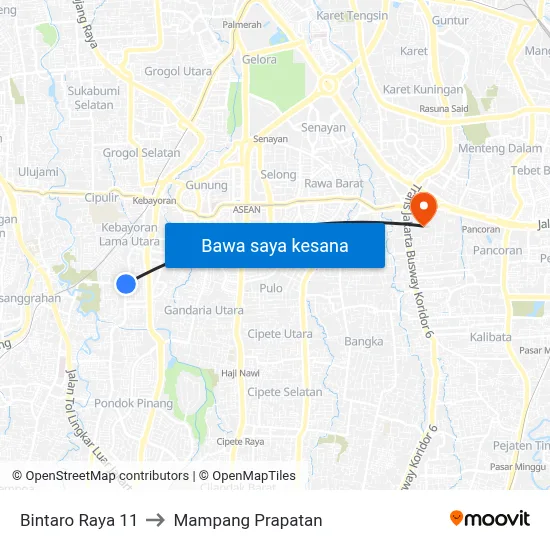 Bintaro Raya 11 to Mampang Prapatan map
