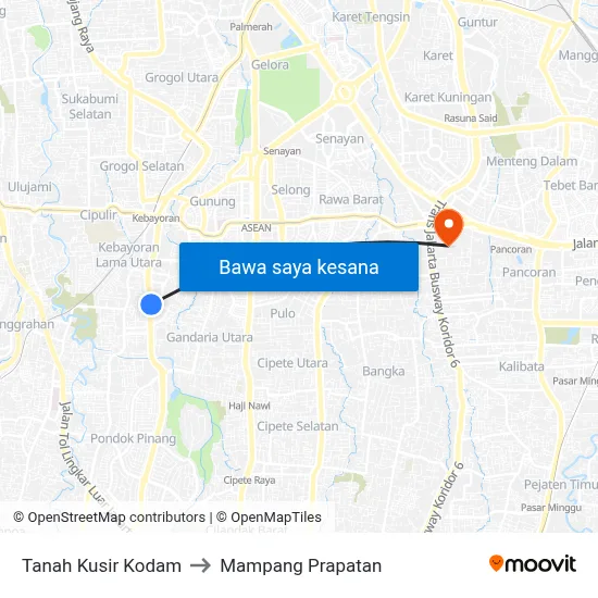 Tanah Kusir Kodam to Mampang Prapatan map