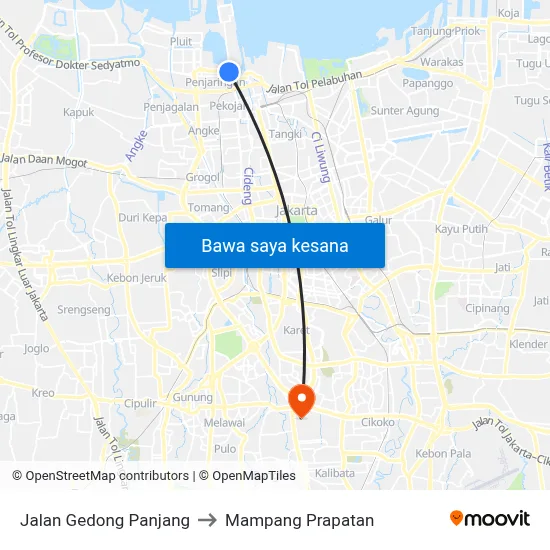 Jalan Gedong Panjang to Mampang Prapatan map